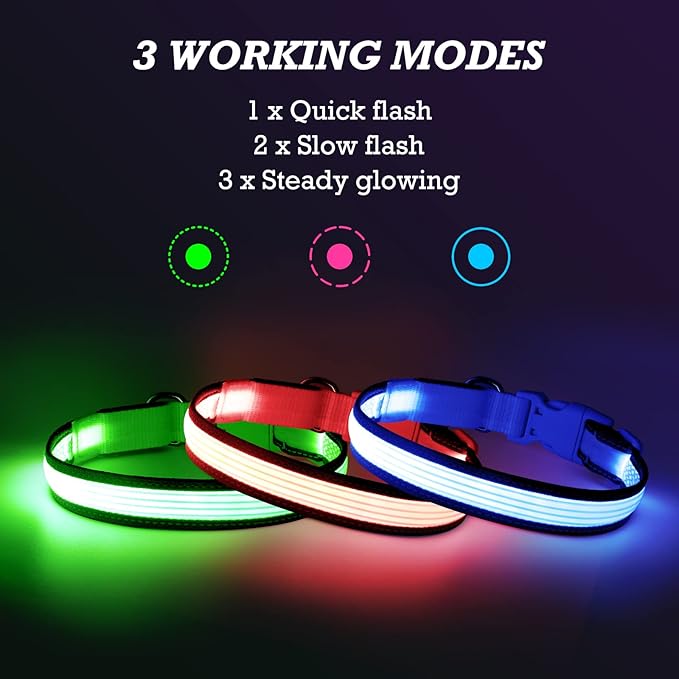 YFbrite Full Adjustbale LED Dog Collar, Full Illuminated Light up Dog Collars, Reflective Dog Collar Light Glowing in The Dark for All Dogs Safety (Large, Blue-2)