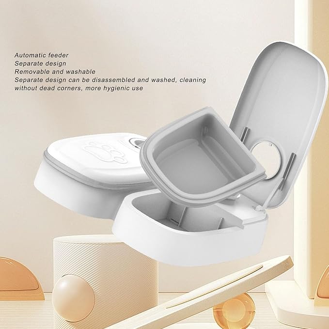 Automatic Pet Feeder, Rotating Buckle, Ice Bag Space, ABS Material, for Cats and Dogs (Gray)