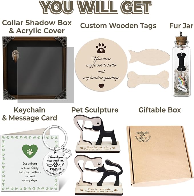 Personalized Shadow Box Dog Memorial Gift Collar Holder Picture Frame Sympathy Wood Pet Dog Cat Sculptures Fur Jar Rainbow Bridge Hair Teeth Keepsake Idea Gift for Pet Lover Tabletop Wall Hanging