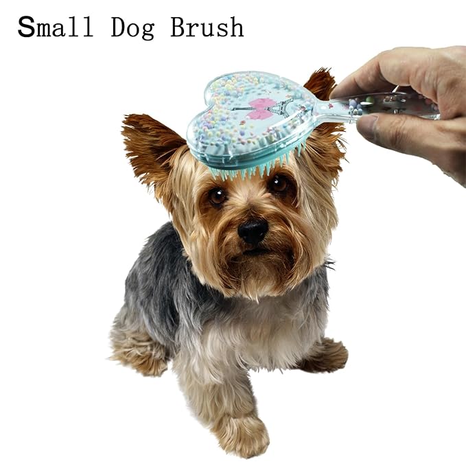 Soft Dog Brush for Small Dogs - Gentle Puppy Massaging Brush for Shih Tzus, Yorkies, Maltipoos, Maltese, Cats & Rabbits - Love Shape Design for All Hair Types (Blue)