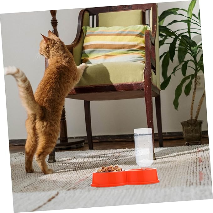 Automatic Dog and Cat Water Dispenser Bowl Set Tip PET Feeding Station Dual Bowls Sturdy Materials for Indoor Use