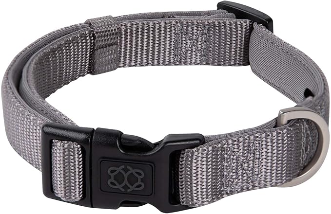 The DOGISTRY - City Collar - Steel - Premium Dog Collar with Padded Neoprene & Signature Fabric - Refined Design & Everyday Luxury - Large
