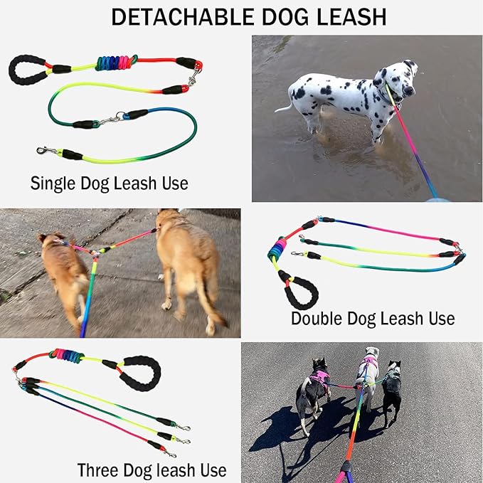 Heavy Duty 3 Dog Leash for Small Dogs No Tangle Detachable 360° Swivel Device with Padded Handle for Two/Three Pets