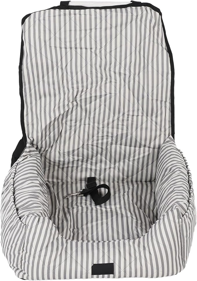 Dog Booster Seat Portable, Water Proof Polyester and PP Cotton, Grey White Stripes - Detachable, Easy Clean, Adjustable, Secure Travel Bed for Dogs