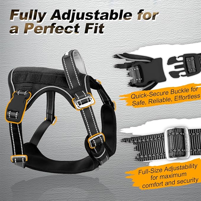 BARKBAY Service Dog Vest Tactical Dog Harness Medium Large Sized Dog Tags Personalized No Pull Adjustable Harness Reflective K9 Working Training Easy Control Military Molle System(Black,XL)
