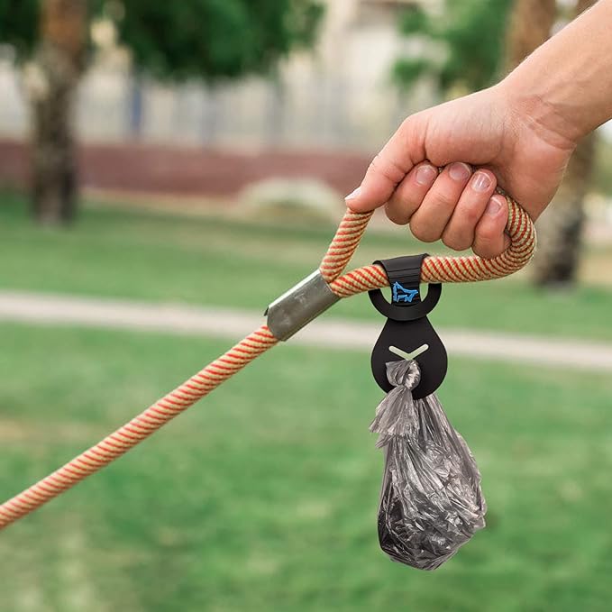 PuppyDoggy Dog Poop Bag Holder for Leash Waste Bag Carrier Dog Poop Bag Dispenser for Walking Running Bicycle Accessory 2 Pieces (Black + Blue)