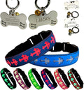 LED Dog Collar with ID Tag Set, Glowing Cross Pattern, Multiple Colors, Silicone Material (Blue, XL(19.7-23.6"))