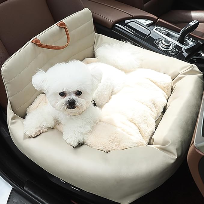 MANON ROSA Small Dog Car Seat - Waterproof Anti-Scratch Cat Booster Seat with Clip-On Safety Leash Thickened Memory Foam Filling, Pet Travel Carrier Bed Car Accessory