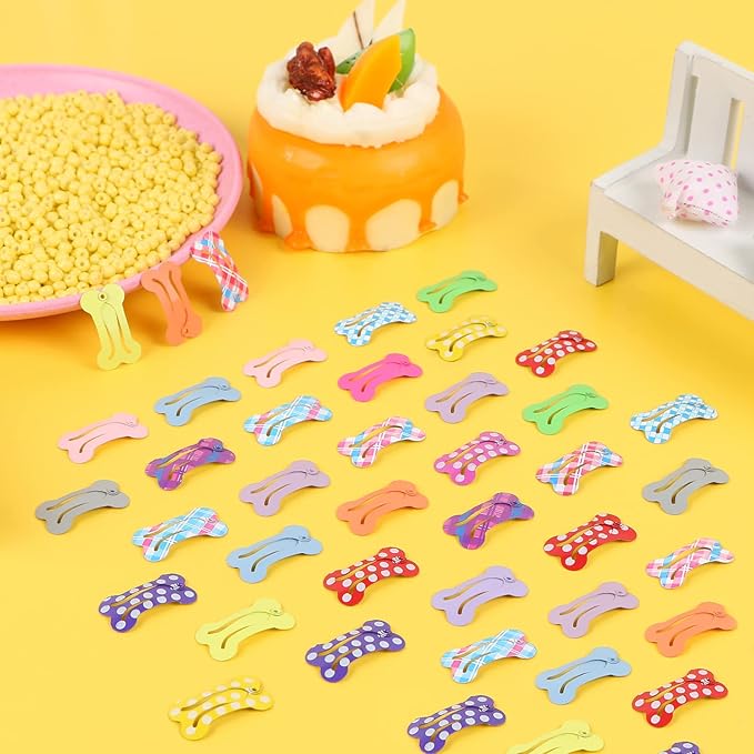 BENBO 40PCS Hair Clips for Dogs, 1 Inch Puppy Dog Barrettes Small Bone Snap Hair Clips Pet Grooming Bows Multicolor Dog Hairpin Headwear Mini Snap Hair Clips Hair Accessories for Small Dog Cat