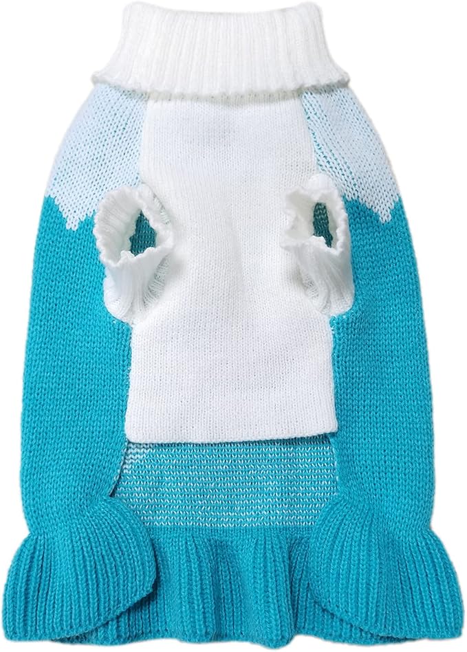 CHBORCHICEN Pet Dog Sweaters Classic Knitwear Turtleneck Winter Warm Puppy Clothing Cute Strawberry and Heart Doggie Sweater (M, Dress-Sky Blue)