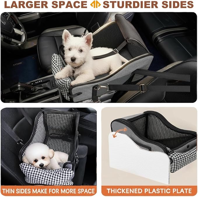 Center Console Dog Car Seat,Pet Puppy Car Seat,Middle Console Dog Armrest Booster Seat for Small Dogs;Cats (Gray)