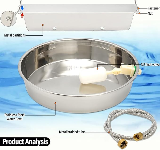 Automatic Dog Water Dispenser with Anti-tip Bracket, 1.5 Gal Outdoor Dog Water Bowl and Stainless Steel Self Filling Dog Water Bowl for Pets, Livestock Waterer