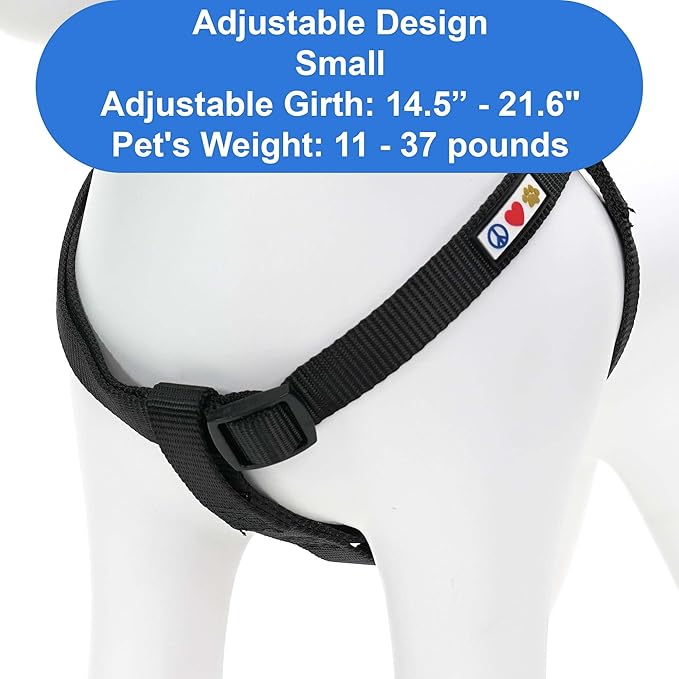 Pawtitas Personalized Dog & Puppy Harness Small Black Custom ID Tag Adjustable No Pull Vest