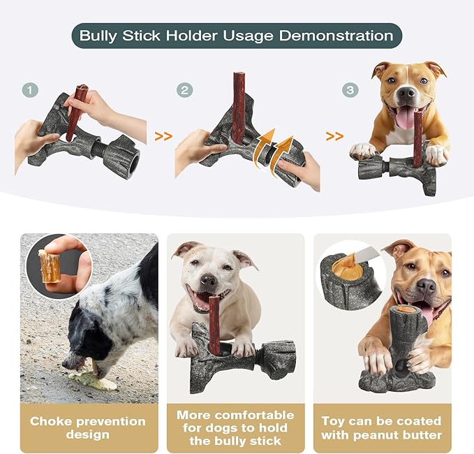 Bully Stick Holder for Dogs, Tough Chew Toy for Aggressive Chewers, Anti-Choking Dog Stick Holder Made of Food-Grade Nylon & Coffee Wood Fiber, Dishwasher Safe Durable Dog Toy for Large Dogs