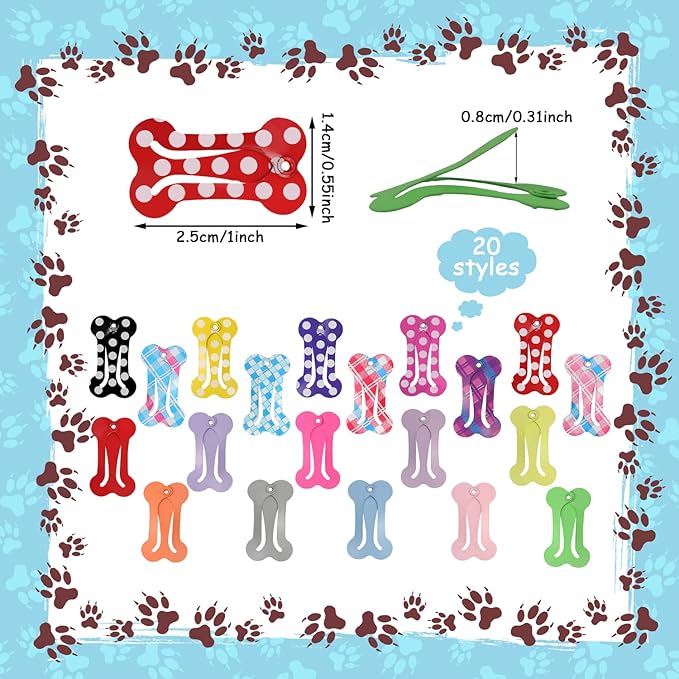 BENBO 40PCS Hair Clips for Dogs, 1 Inch Puppy Dog Barrettes Small Bone Snap Hair Clips Pet Grooming Bows Multicolor Dog Hairpin Headwear Mini Snap Hair Clips Hair Accessories for Small Dog Cat