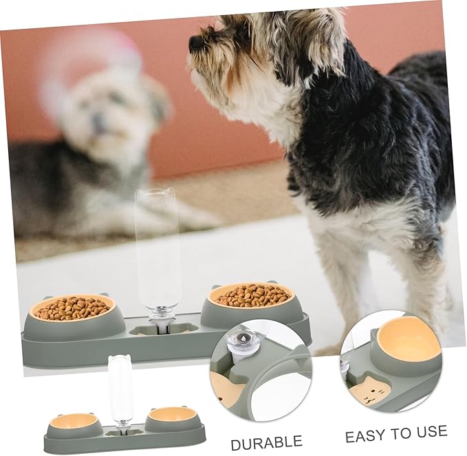 Generic Automatic Double Bowl Pet Feeder with Drinking Water Dispenser Bite Resistant and Skid Cat and Dog Food Holder for Home Use Easy to Fill and Stable Design
