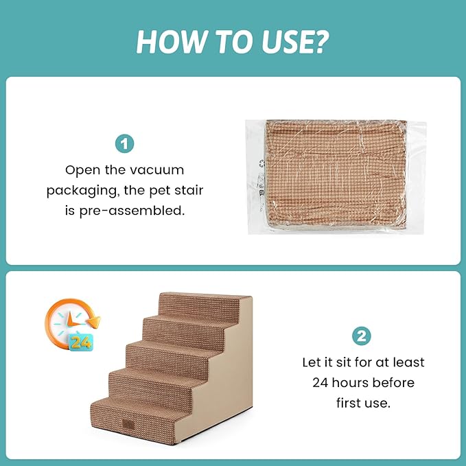 Dog Stairs for Small Dogs 5-Step, 19.7" Extra Wide Right-Angle Pet Stairs for Couch and Beds, Anti-Slip Dog Steps for Old Cats and Lowrider, 19.7x29.5x23.6 inch, Light Brown