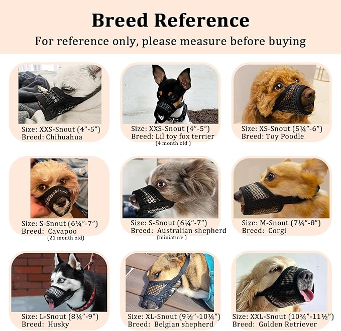 Mayerzon Dog Muzzle, Soft Mesh Muzzles for Small Medium Large Dogs Chihuahua Poodle Husky Labrador Retriever, Breathable Dog Mouth Guard for Biting Chewing Grooming, Allow Panting Drinking(XS, Black)