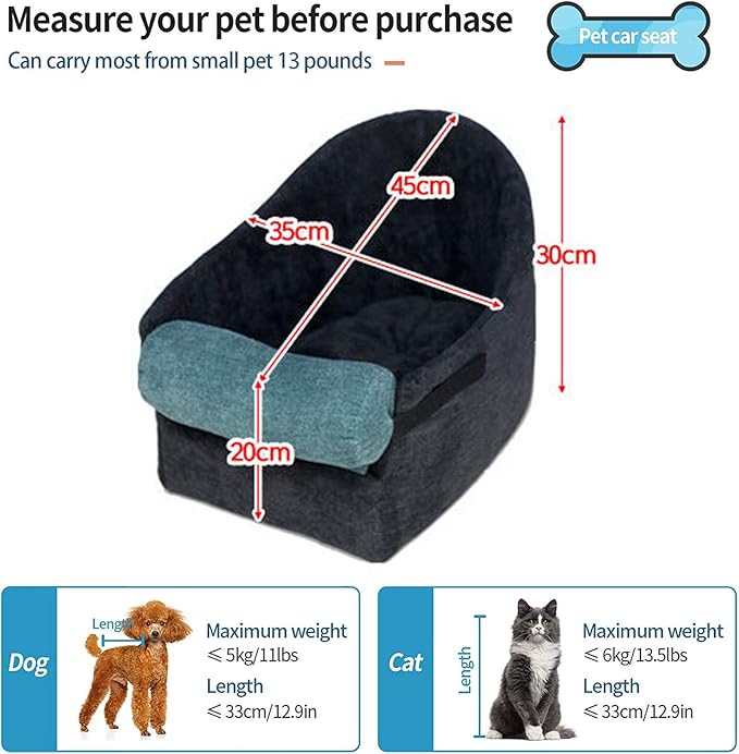 Dog Car Seat for Small Dogs Or Cats,Puppy Booster Seat Dog Travel Car Carrier Bed on The Armrest,Washable Pet Bed with Clip-On Safety Leash, Dog Car Safety Seats