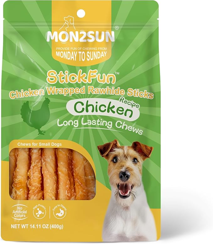 MON2SUN Dog Treats, Rawhide Twist Chicken Hide Sticks, Suitable for Puppy and Small Dogs, 5 Inch (Chicken, 14.11 oz)