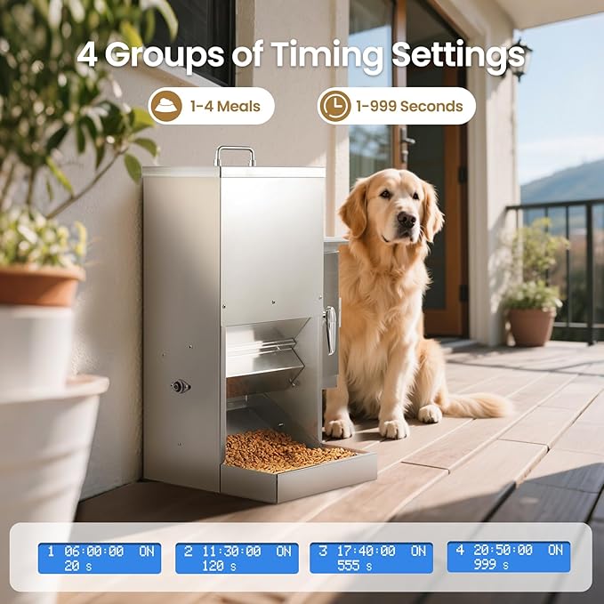 16L Dog Automatic Feeder for Large Pet Stainless Steel Dog Feeder with Timer, Wall-Mountable, Rodent-Proof, Extra-Large Tray for Large Pet