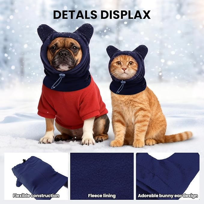 Dog Snood Winter Hood with Ear Protection, Fleece Neck Warmer for Dogs, (Blue, Medium)