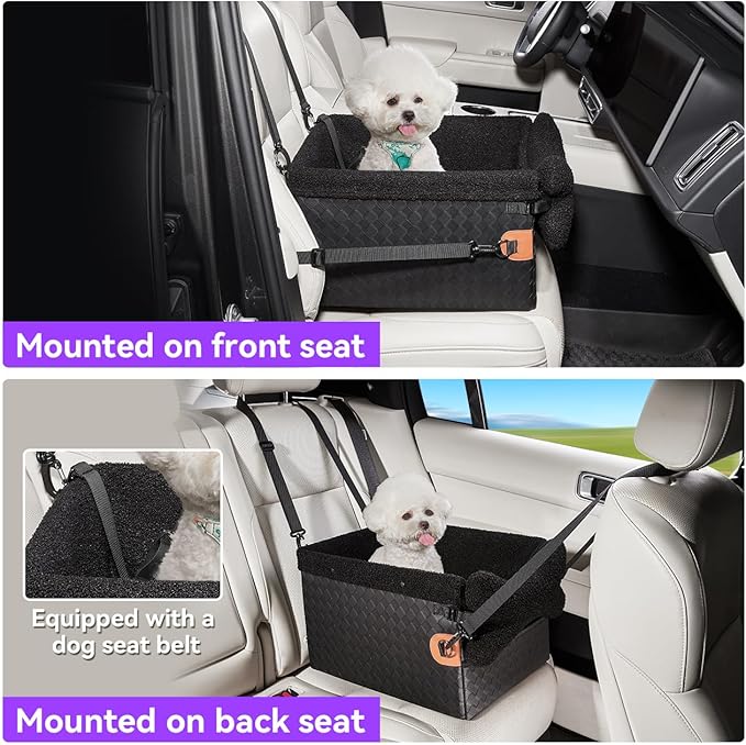 Dog Car Seats for Small Medium Dogs,PU Leather Car Seat Boosters,Foldable Puppy Cat Carseats (Black, Small Dog)
