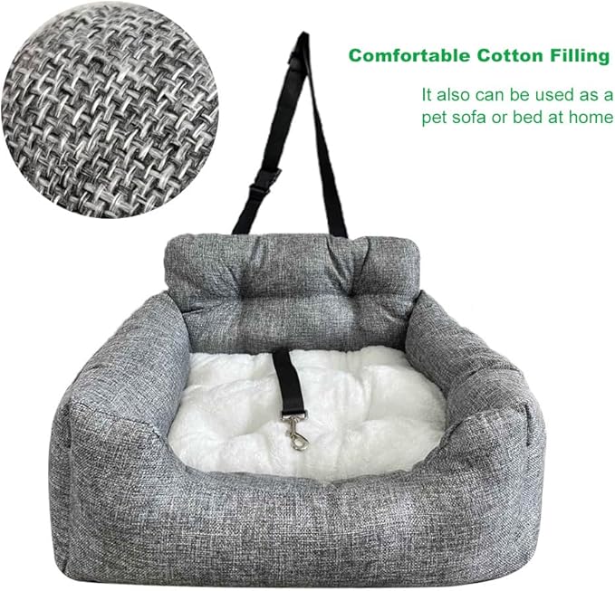 Dog Car Seat, Adjustable Safety Leash Premium Cloth Pet Seat with Comfortable Cotton Fill, for Small Medium Large Dogs Cats Cars SUVs Trucks Home Use (Single)