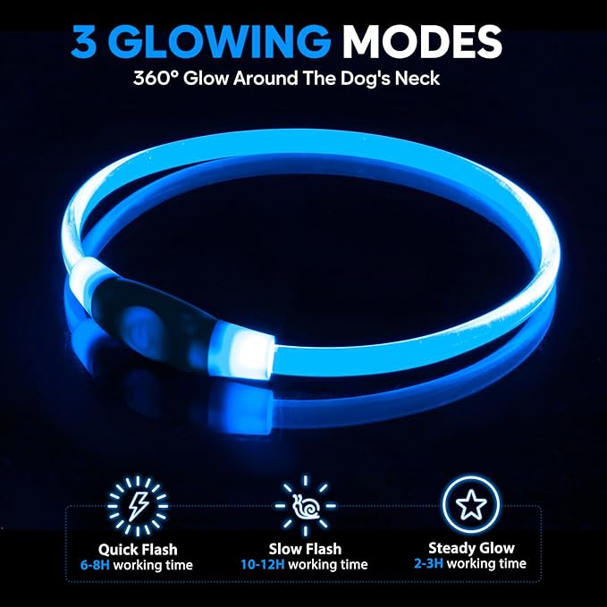 LED Dog Collar, Light Up Dog Collars USB Rechargeable for Night Walking-Fashion TPU Glowing Safety Pet Collar Lights for Small Dogs Cat (Blue)