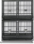 Homey Pet 43 inch Dog Crate Stackable Heavy Duty Dog Kennel Indoor Dog Grooming Cage with Detachable Divider, Removable Tray, Wheels, Feeding Bowls (2 Tiers)