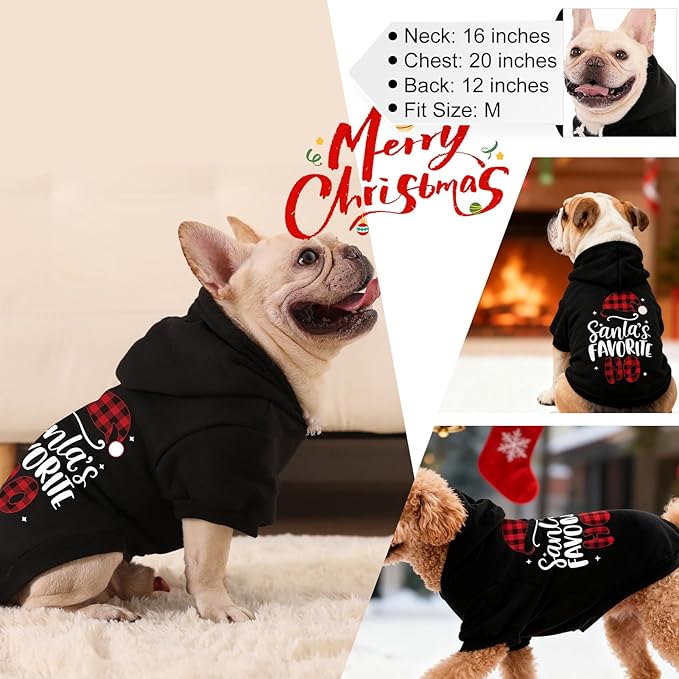 EXPAWLORER Dog Christmas Hoodie - Dog Christmas Sweater Xmas Sweatshirt with Santa Hat Print, Warm Fleece Lined Holiday Pet Outfit with Leash Hole, Cozy Soft Pet Clothes for Small Dogs Cat Puppy, XS