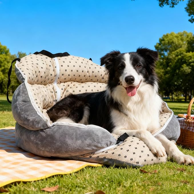 Haofy Pet Booster Car Seat Portable Travel Carrier Bed with Safety Tether Comfortable PP Cotton Cushion All Seasons Universal Car Seat for Small Dogs Cats