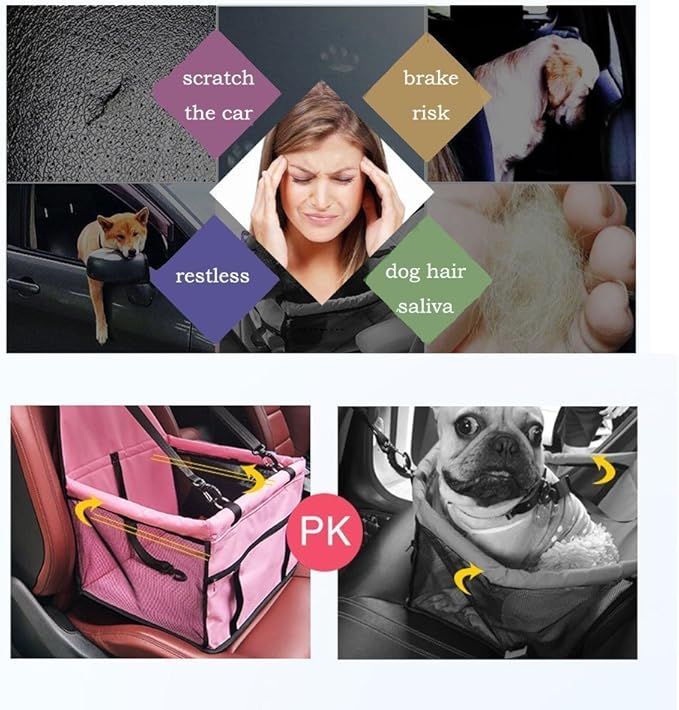 NO Collapse Dog Car Booster Seats Safety Seat Car Seat Cover with Dog Seat Belt Non Slip Carrier,Waterproof, Breathable, Portable, Foldable for Small Pets Animals Cat Puppy Pink