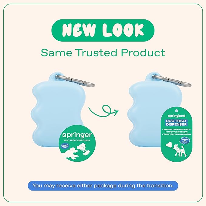 Springer Dog Treat Pouch for Effort-Free Squeeze Dispensing - Easy-Fill, Food-Grade Silicone Treat Pouches for Pet Training - Includes Carabiner-Sky Blue