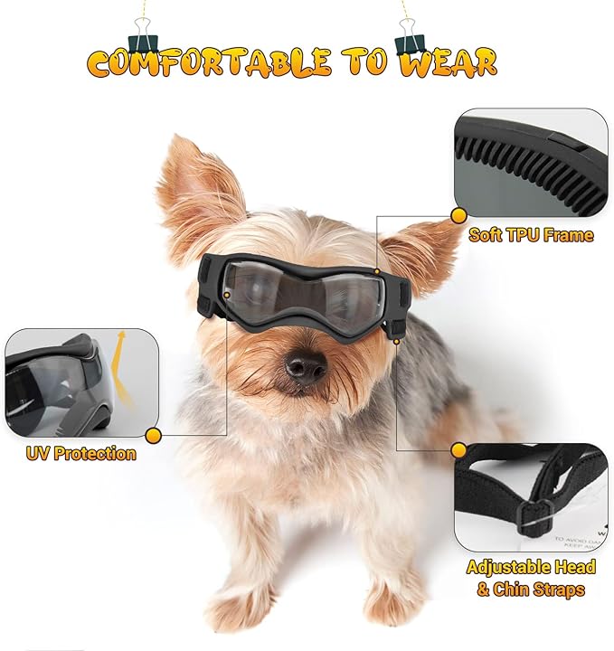 PETLESO Dog Goggles Small Breed, XS Dog Sunglasses Chihuahua Glasses Anti-UV Eyes Protection for XSmall Pets Tiny Dogs Cats, Black XS