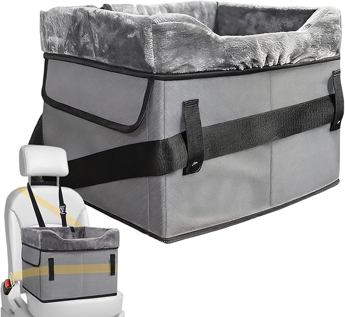 Small Dog Car Seat - Washable Plush Puppy Booster Bed,Pet Car Seat with Storage Pockets | for Under 25 Lbs Vehicle Travel Road Trip Back Front Center