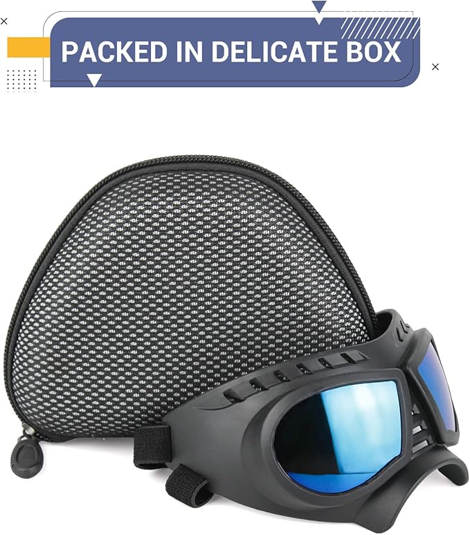 Namsan Dog Goggles Small Breed, Wide Snout & Soft Frame, Tactical Driving Sunglasses for Dogs Small to Medium Breed, Anti-UV Dog Eye Protection, Windproof Dustproof, Adjustable, Blue Lens
