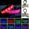 LED Dog Collar with Paw Print Design, 15 Light Modes, Waterproof, Includes Bone-Shaped Name Tag, Multiple Colors (Pink, M(11.8-15.7"))