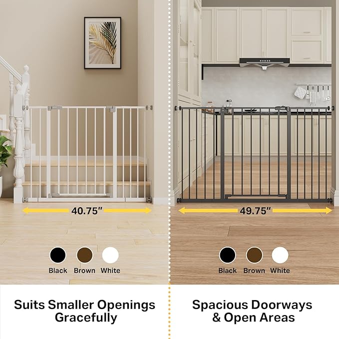 InnoTruth 29.5–49.75" Extra Wide Baby Gate for Stairs, 30" Tall Walk Through Dog Gate for Stairs & Doorways, Pressure-Mounted Safety Gate for Pets & Kids, Dual Lock & 2-Way Swing, Black
