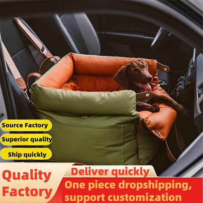  Dog Car Seat for Small Medium Dogs, Pet Car Seat Travel Bed with Storage Pockets and Dog Safety Belt, Easy to Install and Fully Removable (Blau)