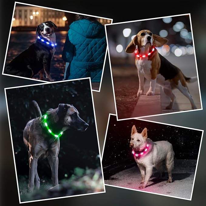 BSEEN Light Up Dog Collar - 2 Pack LED Dog Collar Rechargeable, Silicone Cuttable Glow in The Dark Dog Collar Light, Flashing Safety Dog Lights for Night Walking (Pink+Blue)
