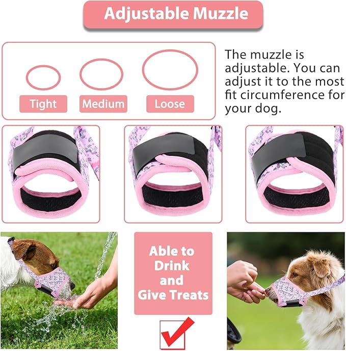 LUCKYPAW Dog Muzzle Anti Biting Barking and Chewing with Comfortable Mesh Soft Fabric and Adjustable Strap, Suitable for Small, Medium and Large Dogs(Pink Unicone,XL)