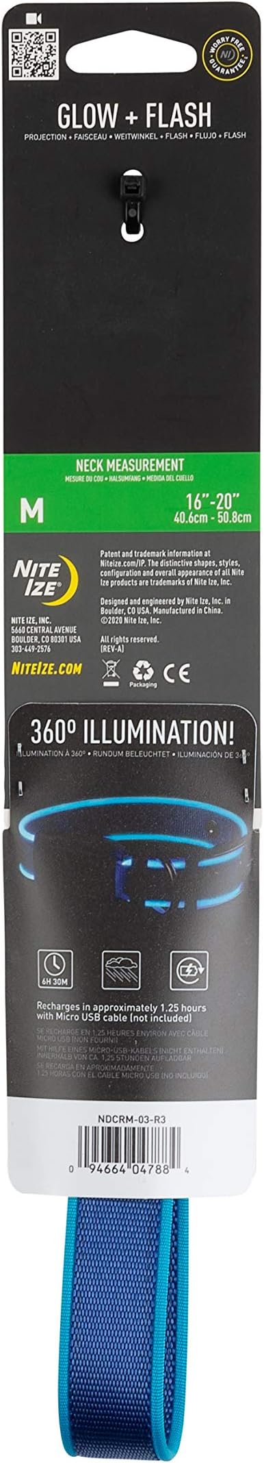 Nite Ize NiteDog Rechargeable LED Collar - Light Up Dog Collar with Durable Metal Buckle - Water-Resistant & Rechargeable Collar - Dog Supplies for Night Activities - Medium, Blue