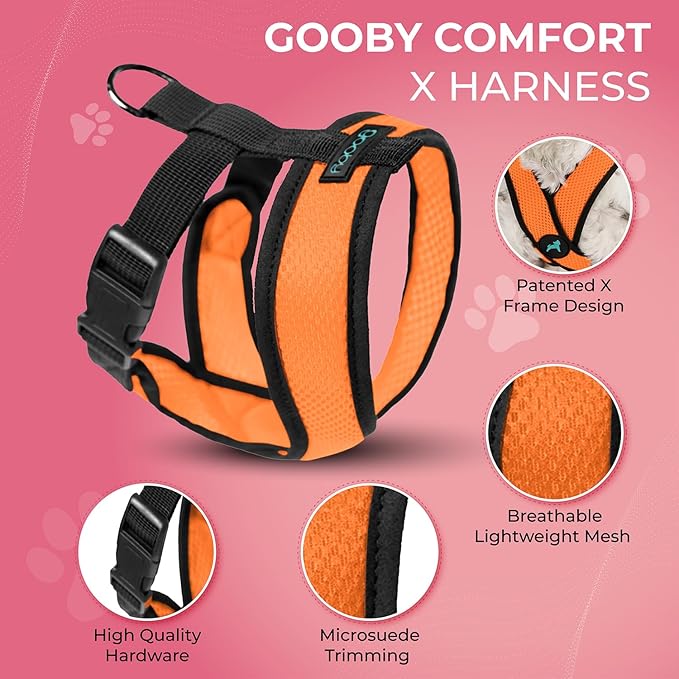 Gooby Comfort X Head in Harness - Orange, Large - No Pull Small Dog Harness, Patented Choke-Free X Frame - On The Go Dog Harness for Medium Dogs No Pull or Small Dogs for Indoor and Outdoor Use