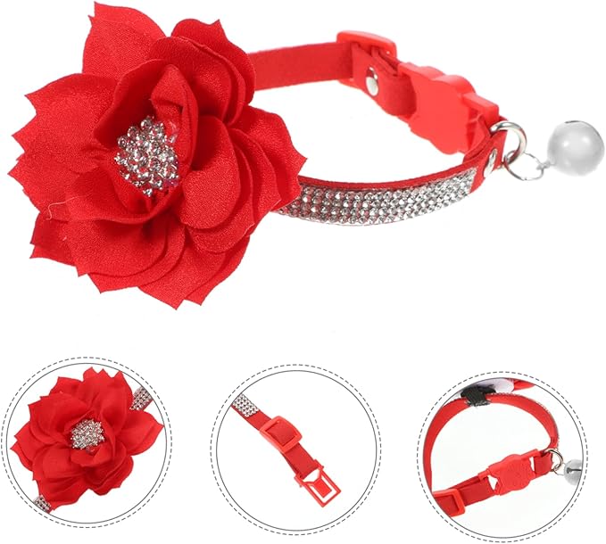 Yardwe Rhinestone Cat Necklace Adjustable Separating Pet Collar Bell Fashionable Comfortable for Daily Wear Parties Christmas Birthdays Weddings Photos