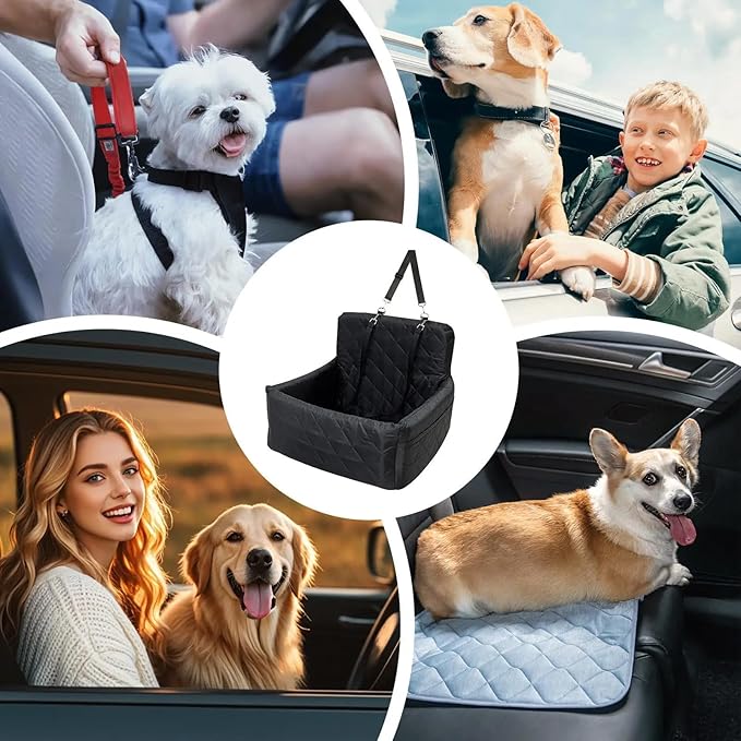 Dog Car Seat for Small Medium Dogs - Memory Foam Seat with Cushion for Pets Under 35lbs,Detachable & Machine Washable Pet Car Bed, Includes 2 Safety Belts Storage Pockets,Universal Fit for SUV Sedan
