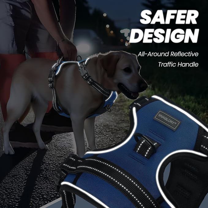 VIVAGLORY Dog Harness Easewalk No Pull Dog Harness with Handle Front Clip & Back Clip for Training Walking Lifting, No Pull Adjustable Easy On Padded Comfortable for Pet, XL, Royal Blue - Plain