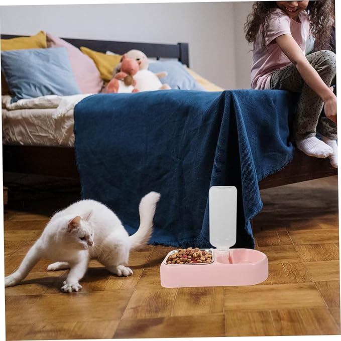 SUPVOX Automatic Pet Water Feeder Bowl for Dogs and Cats Creative Dual Drinking Tool Non-Tipping Design Smooth Surface for Home and Pet Shops Pink