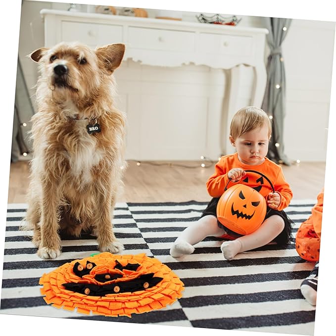 YARNOW Pet Snuffle Pad Orange Pumpkin Shape Dog Mental Stimulation Toy Slow Feeder 1pcs