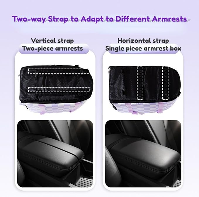 Center Console Dog Car Seat for Pets Up to 15 lbs, Detachable, Washable Cushion, Anti-Slip, Perdurable Oxford Fabric Dogs Cats Portable Travel Carrier, Safety Belt Leash (Purple Plaid, 45cm*25cm*22cm)